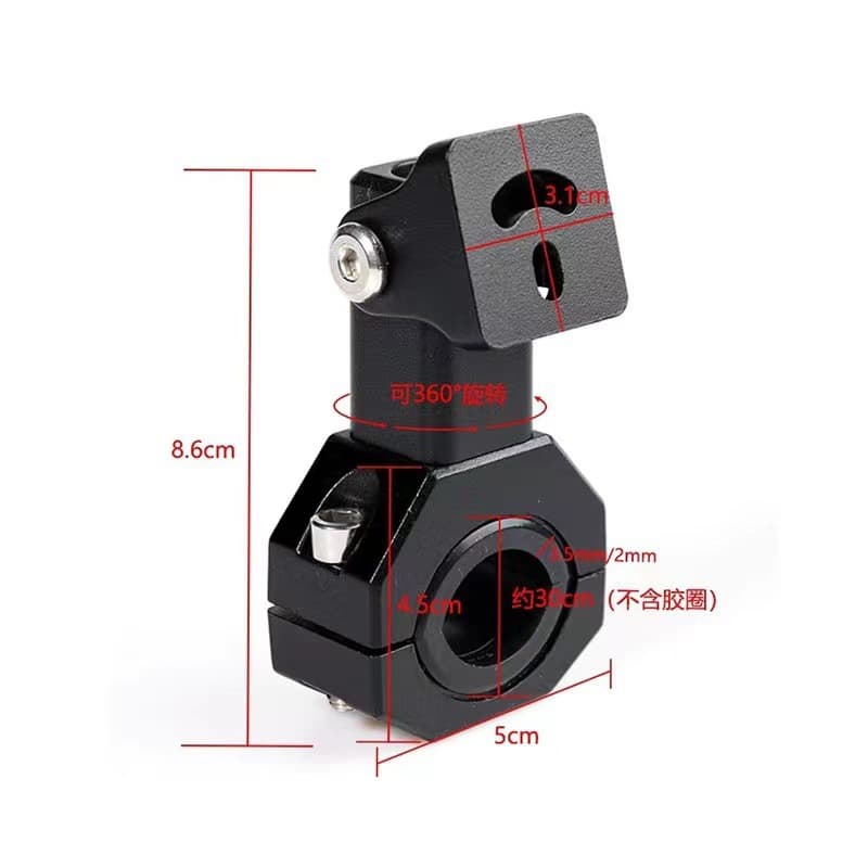 Bracket Lampu Tembak Motor CNC Universal 180 Derajat Pipa 18-32 mm Hitam 7