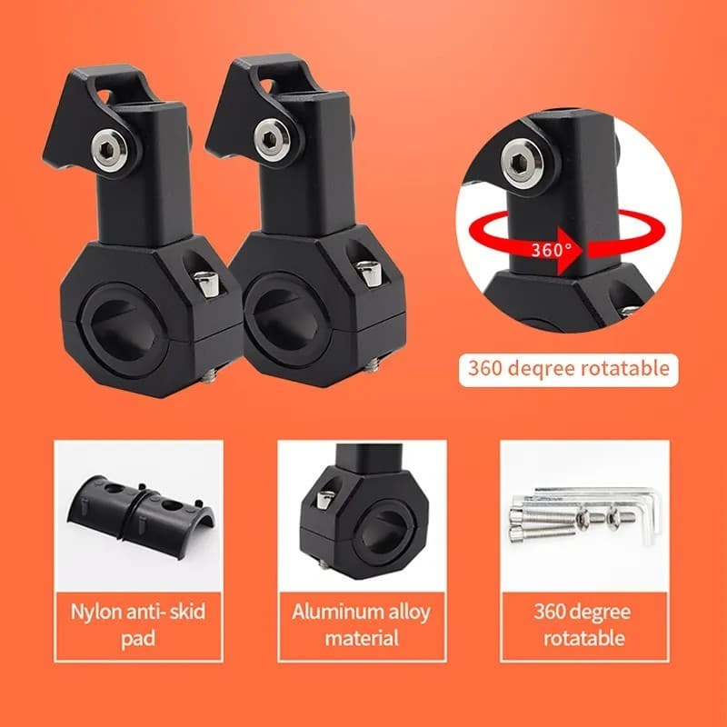 Bracket Lampu Tembak Motor CNC Universal 180 Derajat Pipa 18-32 mm Hitam 9