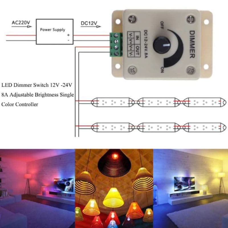 Dimmer LED PWM DC 12-24V 8A Pengatur Terang Redup & Kecepatan Motor DC 7