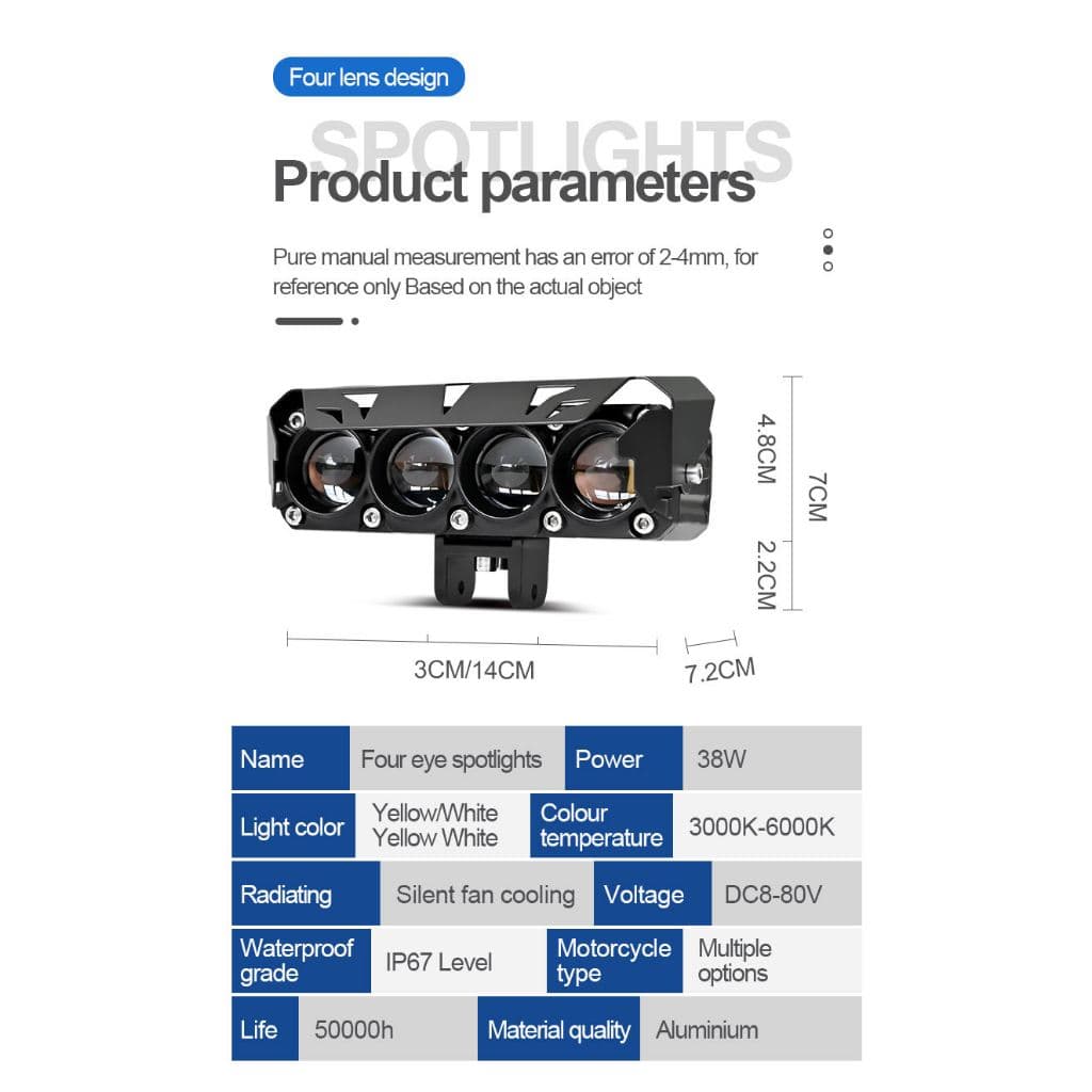 Lampu Tembak SQL 4 Mata LED 45W 12-80V Dual Color + Devil Eyes Strobo 5