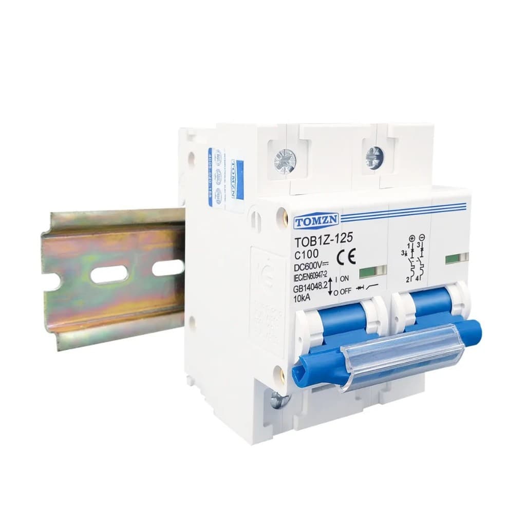 MCB DC TOMZN TOB1Z-125 2P 600V Kurva C 80A 100A 125A untuk PLTS & Baterai