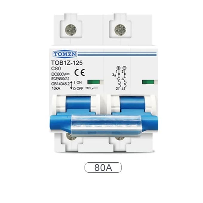 MCB DC TOMZN TOB1Z-125 2P 600V Kurva C 80A 100A 125A untuk PLTS & Baterai 11