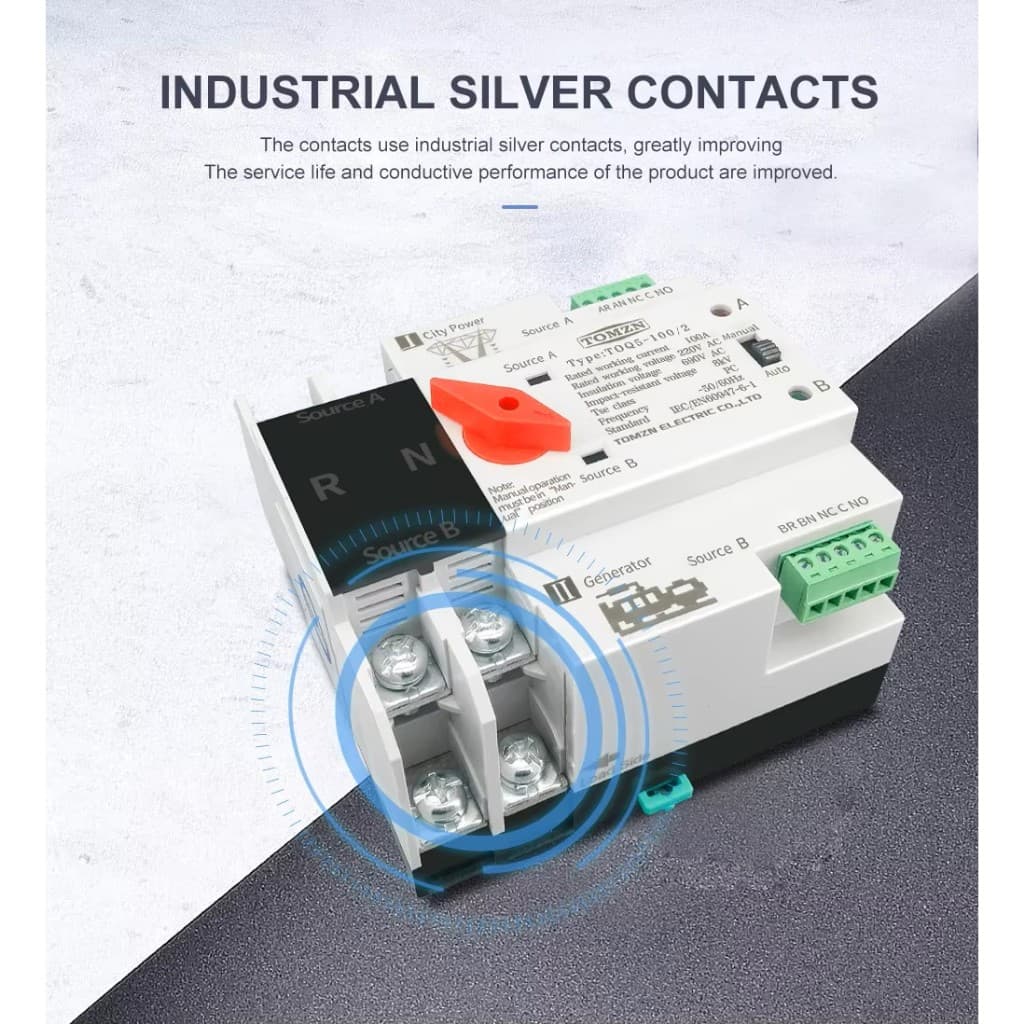 ATS TOMZN 2P 230V Automatic Transfer Switch Dual Power Tipe MCB DIN Rail 2