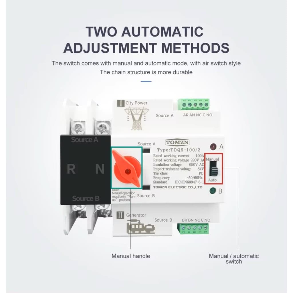 ATS TOMZN 2P 230V Automatic Transfer Switch Dual Power Tipe MCB DIN Rail 5
