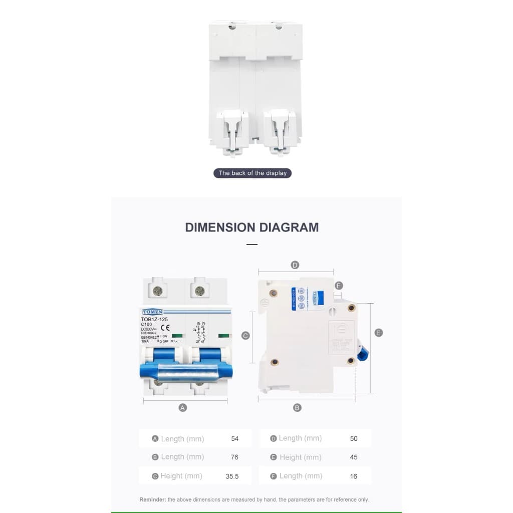 MCB DC TOMZN TOB1Z-125 2P 600V Kurva C 80A 100A 125A untuk PLTS & Baterai 8