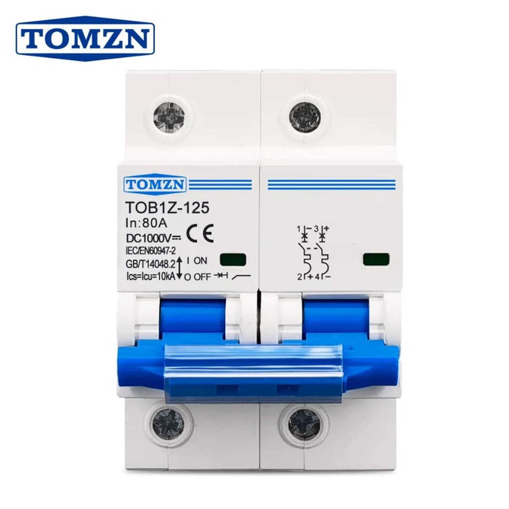 MCB DC TOMZN TOB1Z-125 2P 600V Kurva C 80A 100A 125A untuk PLTS & Baterai 3
