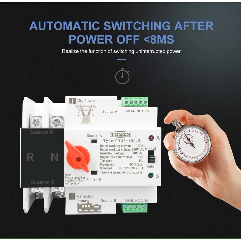 ATS TOMZN 2P 230V Automatic Transfer Switch Dual Power Tipe MCB DIN Rail 7
