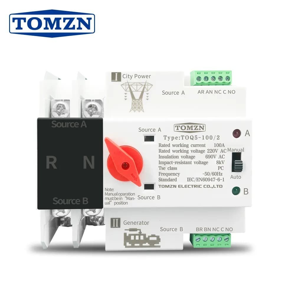 ATS TOMZN 2P 230V Automatic Transfer Switch Dual Power Tipe MCB DIN Rail 4