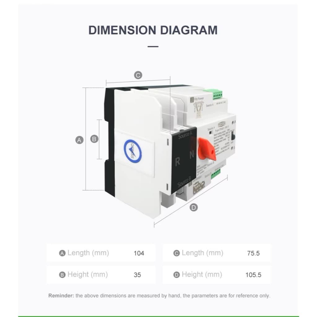 ATS TOMZN 2P 230V Automatic Transfer Switch Dual Power Tipe MCB DIN Rail 3