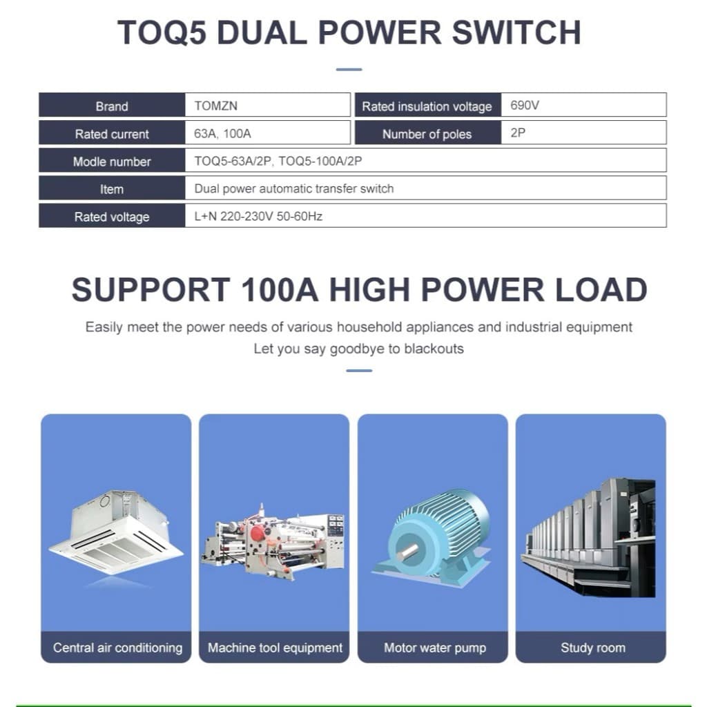 ATS TOMZN 2P 230V Automatic Transfer Switch Dual Power Tipe MCB DIN Rail 9