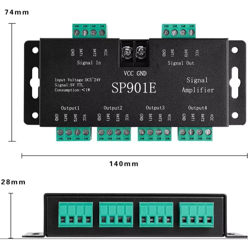 SP901E Signal Amplifier Splitter LED Pixel WS2812B WS2811 WS2813 8 Channel 3