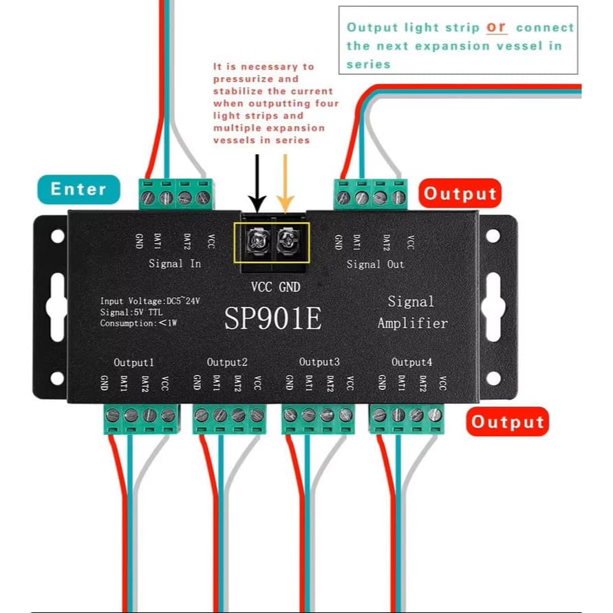 SP901E Signal Amplifier Splitter LED Pixel WS2812B WS2811 WS2813 8 Channel 4