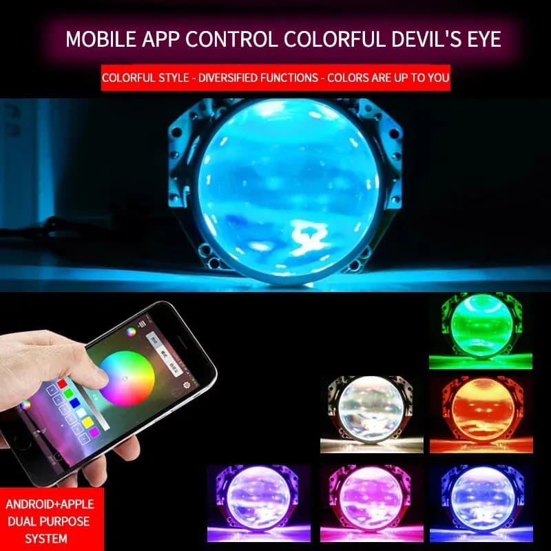 Demon Eyes RGB 12 LED Kontrol App untuk BiLED Projector DC 9-36V Universal 5