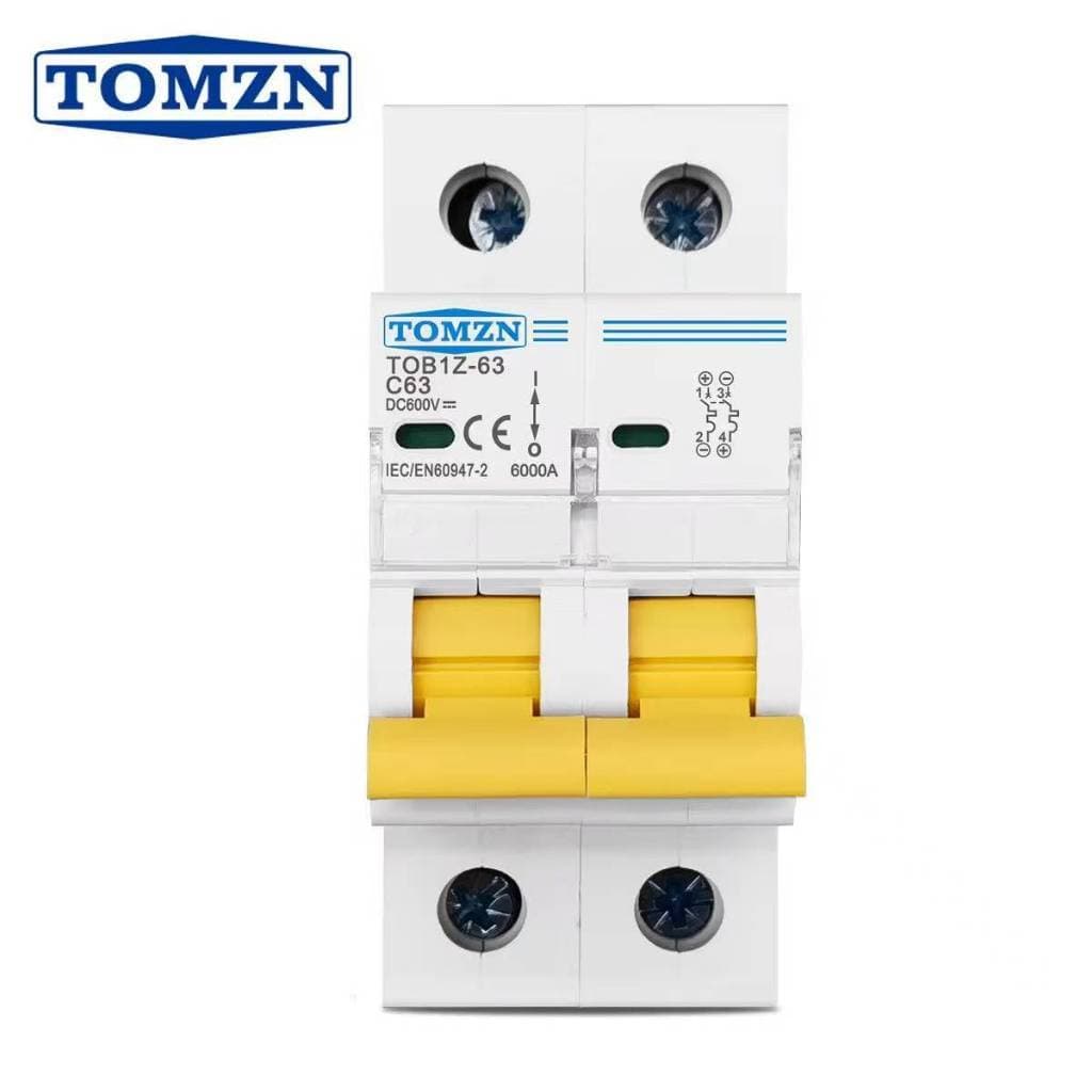 MCB DC TOMZN TOB1Z-63 2P 600V 6kA untuk PLTS (3A-63A) 2
