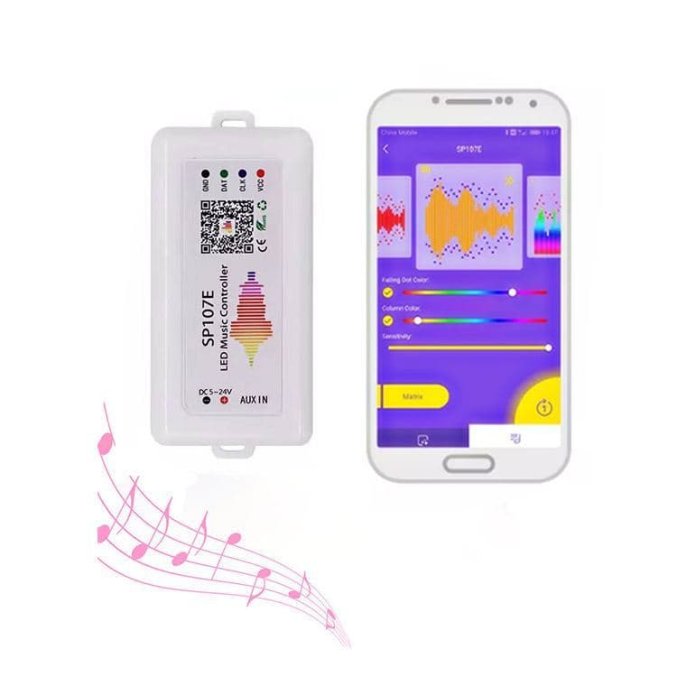 SP107E Controller LED Pixel Musik Bluetooth untuk WS2812B WS2811 DC 5-24V 6