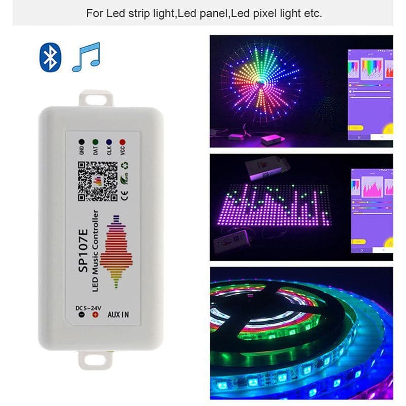 SP107E Controller LED Pixel Musik Bluetooth untuk WS2812B WS2811 DC 5-24V 9