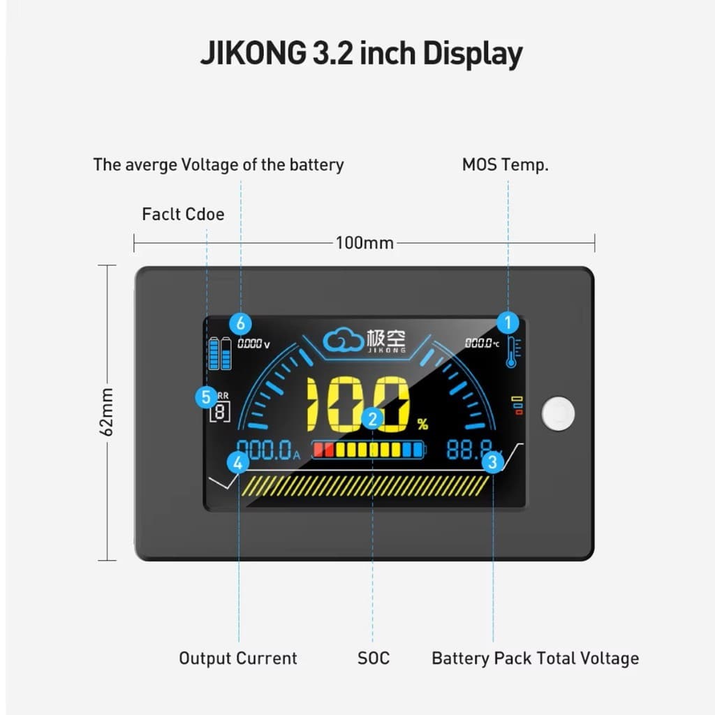 LCD Display BMS Jikong 3,2 Inch Original untuk Smart BMS JK 5