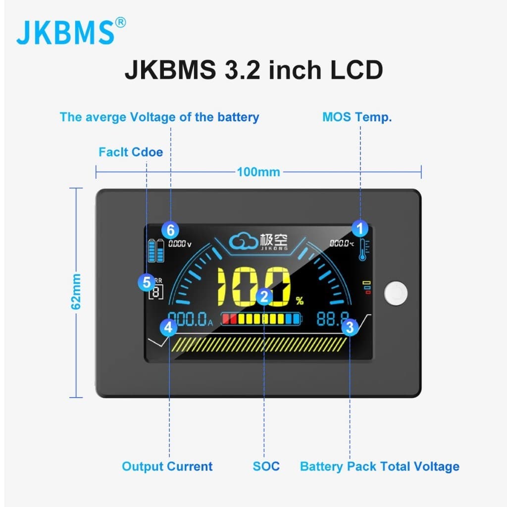 LCD Display BMS Jikong 3,2 Inch Original untuk Smart BMS JK 7
