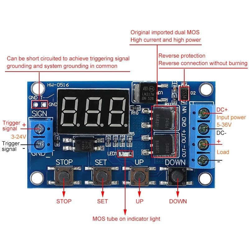 Timer Delay Switch HCW-M135 Dual MOSFET DC 12V 24V 400W 7