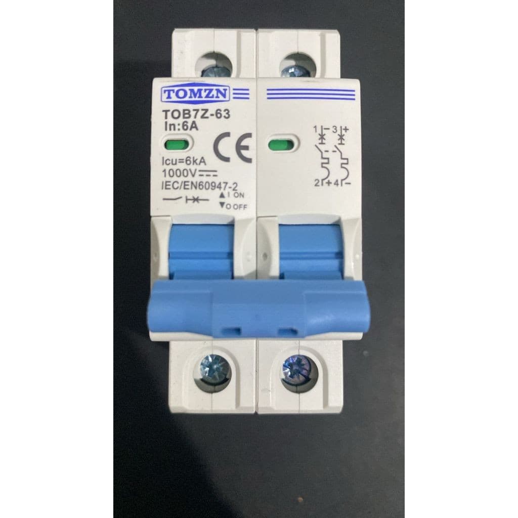 MCB DC TOMZN 2P 1000V 6kA Kurva C untuk Panel Surya PLTS (3A-63A) 10