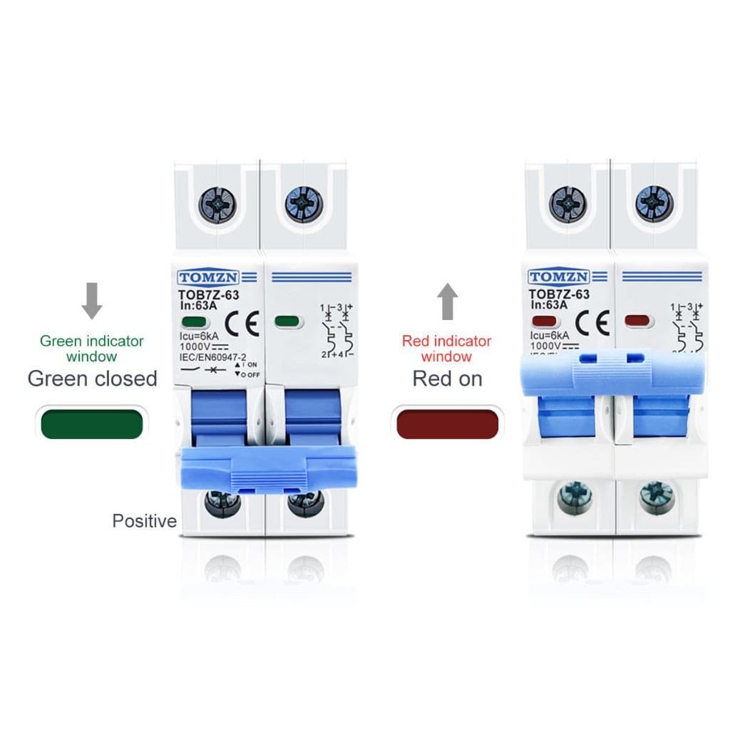 MCB DC TOMZN 2P 1000V 6kA Kurva C untuk Panel Surya PLTS (3A-63A) 2