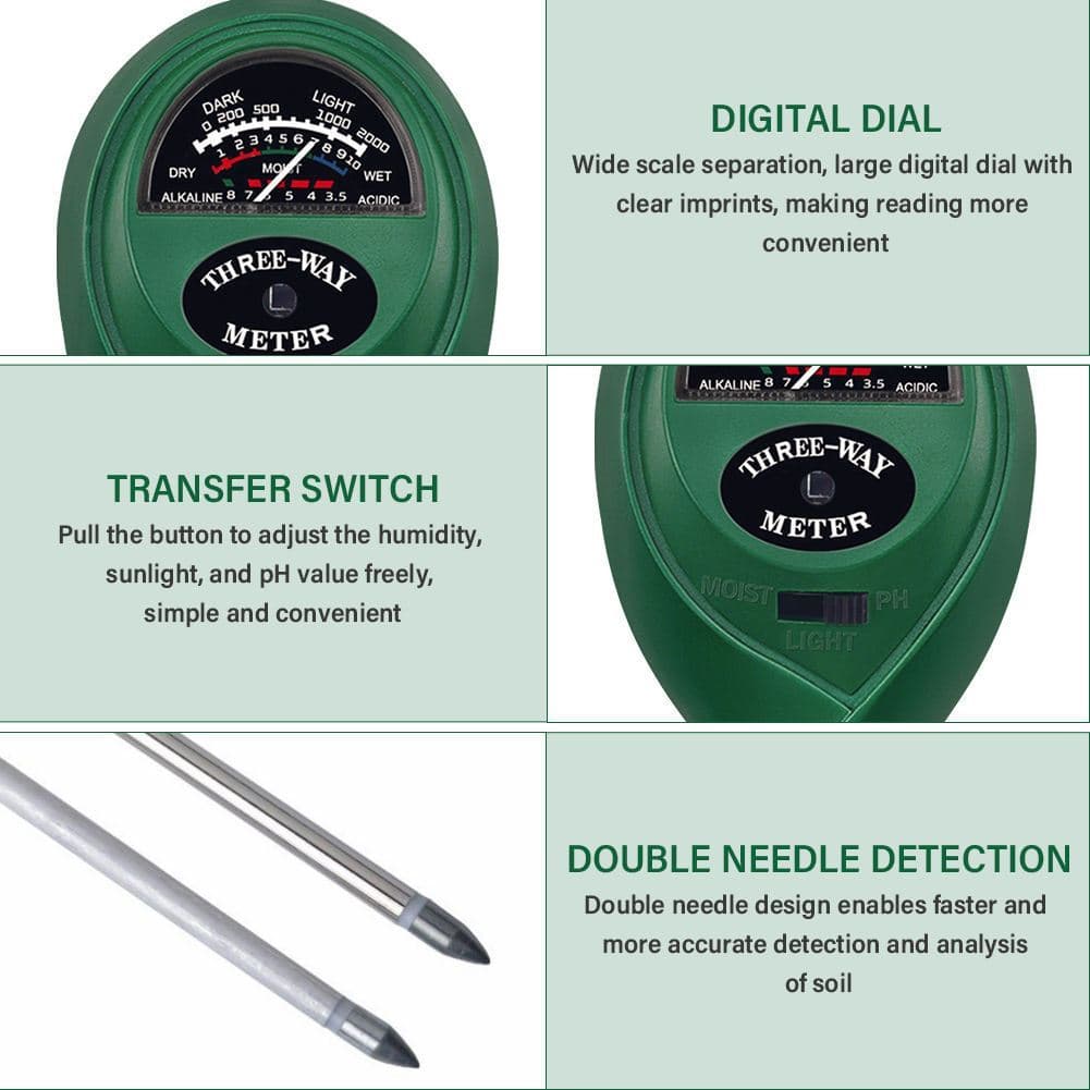 Soil Meter 3 in 1 Alat Ukur pH Tanah, Kelembapan & Cahaya untuk Tanaman 6