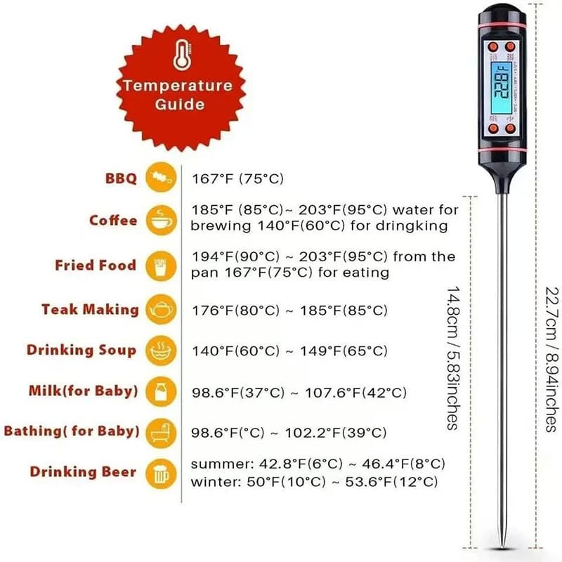 Termometer Digital Makanan & Minyak Goreng Stainless Steel 23 cm -50 s/d 300°C 5