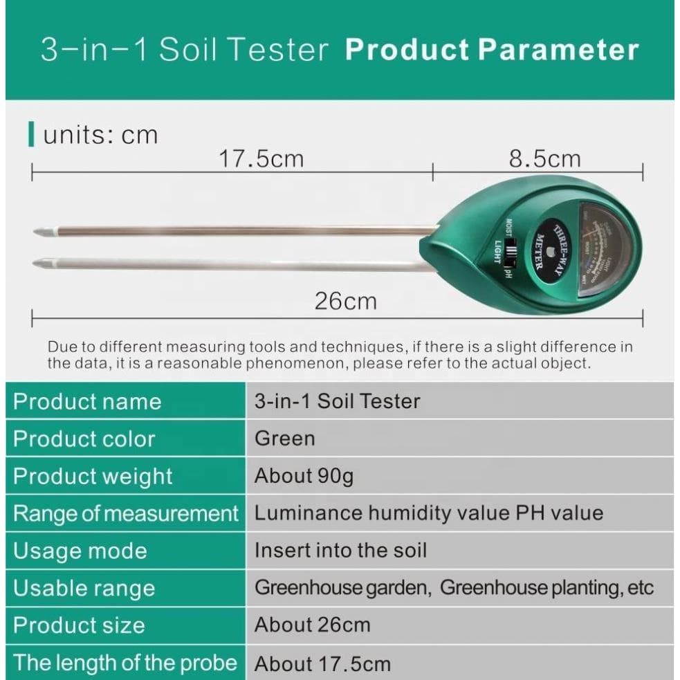 Soil Meter 3 in 1 Alat Ukur pH Tanah, Kelembapan & Cahaya untuk Tanaman 8