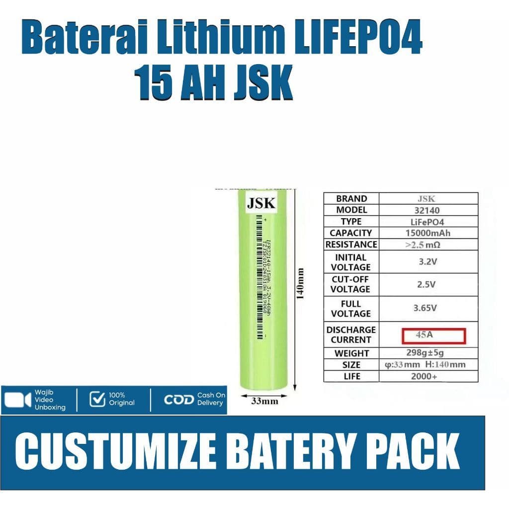 Baterai LiFePO4 48V 15Ah / 30Ah Sepeda Listrik Cell JSK + BMS Daly 40A 9