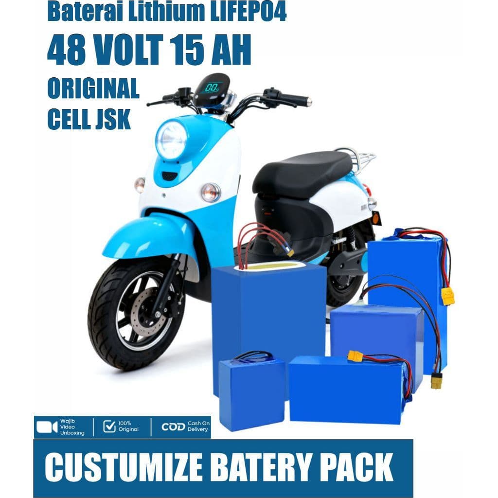 Baterai LiFePO4 48V 15Ah / 30Ah Sepeda Listrik Cell JSK + BMS Daly 40A 2